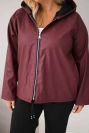 Dámska bunda Plus Size s kapucňou a nastaviteľným spodkom bordová