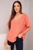 Women's short-sleeve sweater blouse with a V-neck apricot