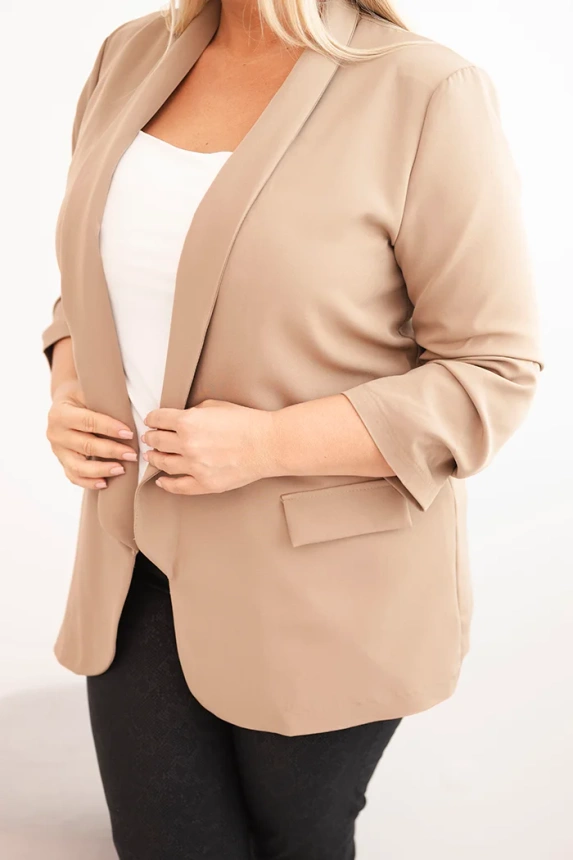 Marynarka damska Plus Size bez zapięcia z podszewką XL/2XL ciemno beżowa