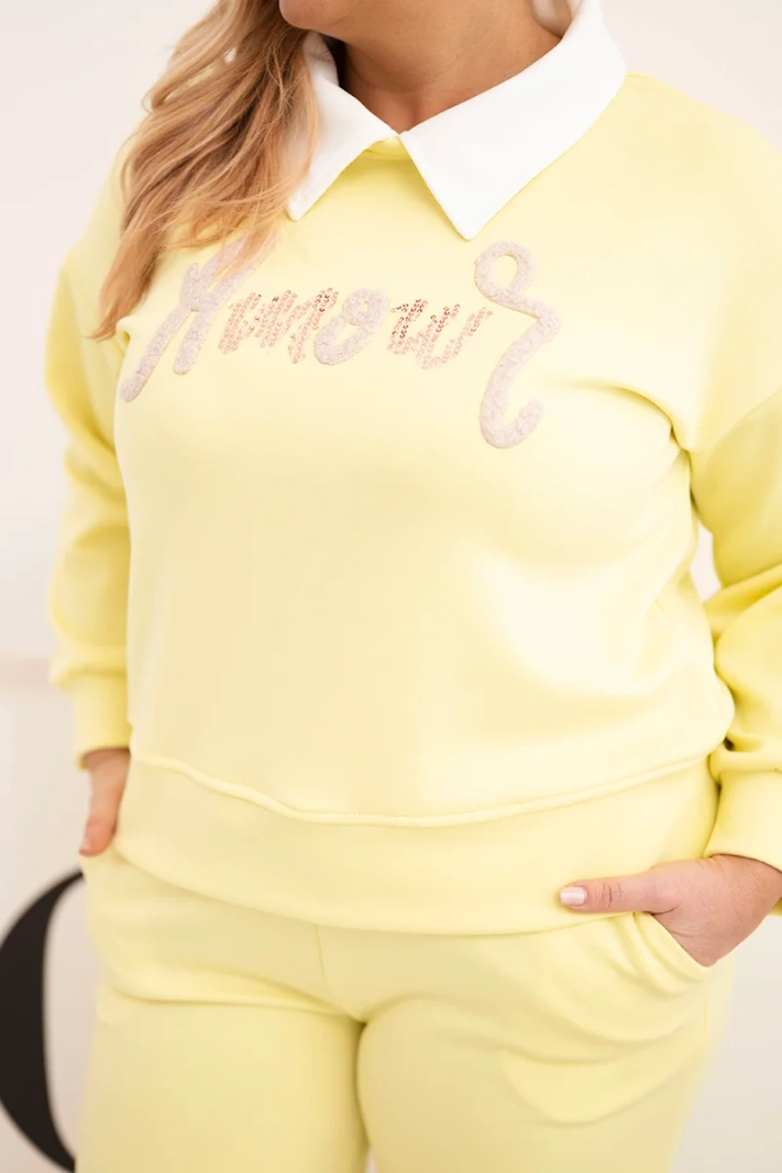 Ladies' set butter Plus Size with wide legs and collar yellow