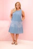 Dámske plus size šaty bez rukávov s ozdobným vzorom svetlá džínsová