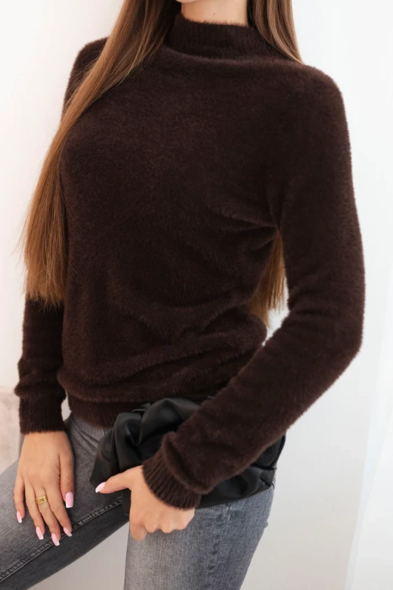 Women's alpaca sweater with a turtleneck brown