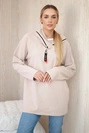 Beige Tunika mit Kapuze und Reißverschluss in Übergröße