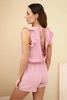 Women's muslin jumpsuit with ruffles dark pink