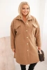 Dámský kabát Plus Size s vlnou na knoflíky s kapsami a límcem camelový