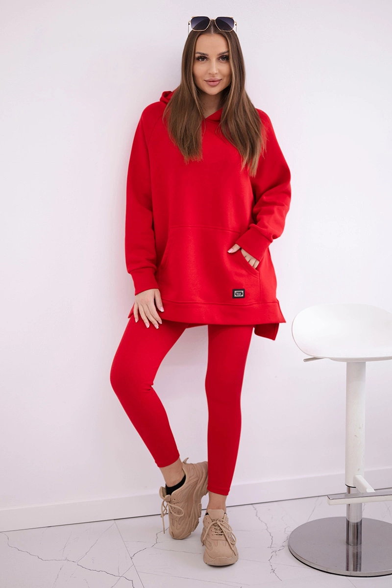 Komplet bawełniany bluza ocieplana + legginsy czerwony zdjęcie 2