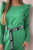 Damenkleid mit Rüschen und Gürtel grün