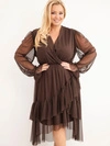 Dámské šaty Plus Size zavinovací s příměsí viskózy hnědé