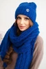 Women's set hat and scarf with ribbing and decoration cornflower blue