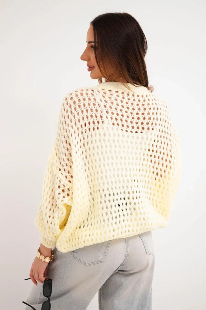 Women's oversized button-up openwork sweater yellow