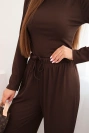 Women's viscose set with a blouse and wide pants brown