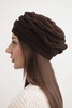 Women's winter wool hat with decorative weave and studs K397 brown