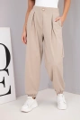 Damen Baumwollhose mit hohem Bund und dekorativem Knopf dunkelbeige