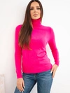 Moteriškas megztinis iš viskozės su golfo apykakle ir ilgomis rankovėmis fuksija