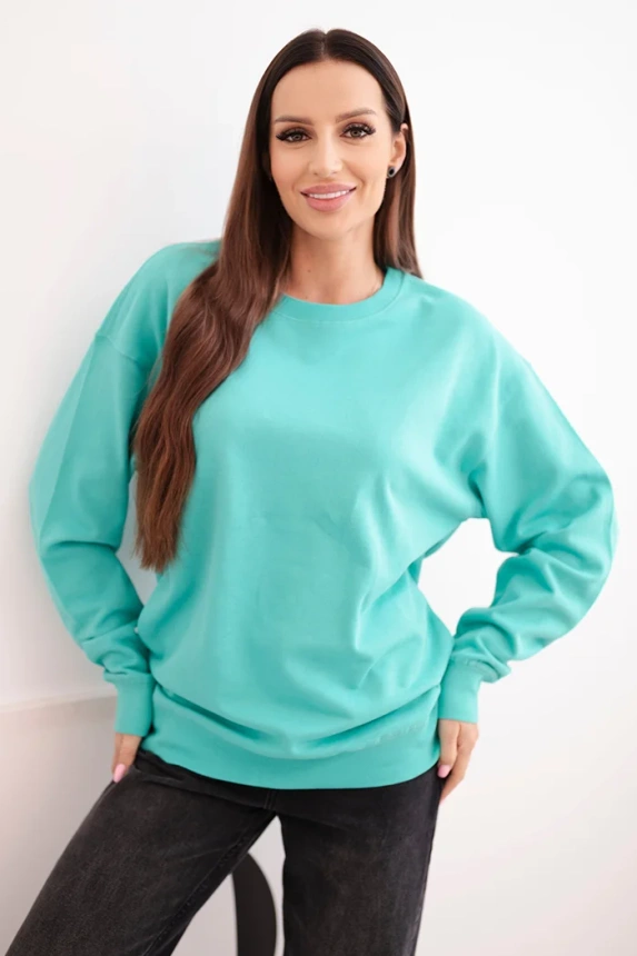 Women's basic cotton looped sweatshirt with a round neckline mint