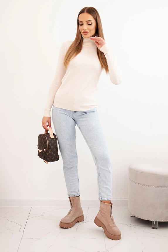 Damenpullover aus Viskose mit Rollkragen und langen Ärmeln beige