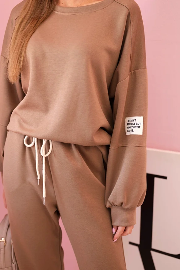 Set sweatshirt + pants buttery fabric camel
