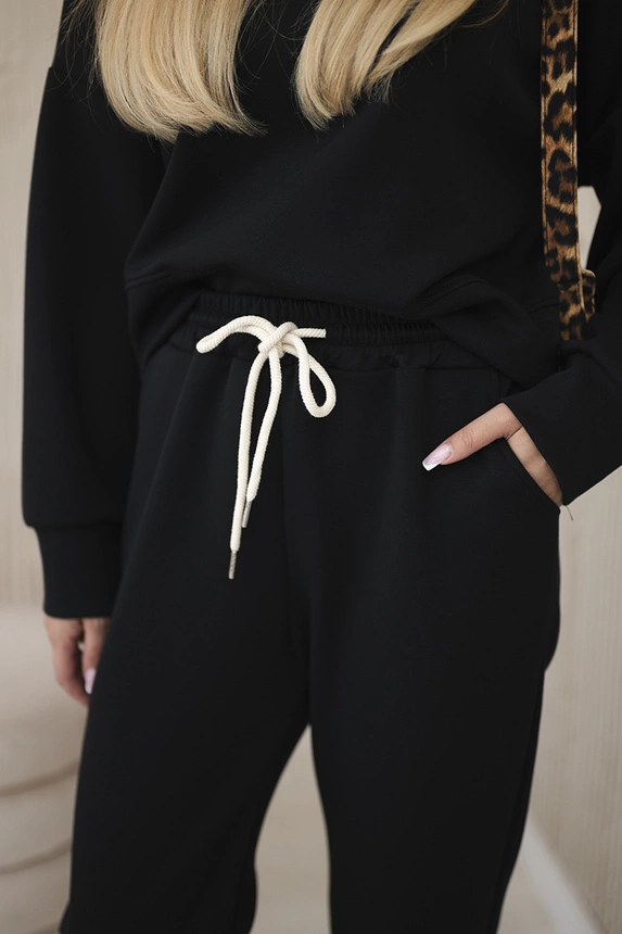 Viskose-Set Kapuzenpullover + Hose schwarz