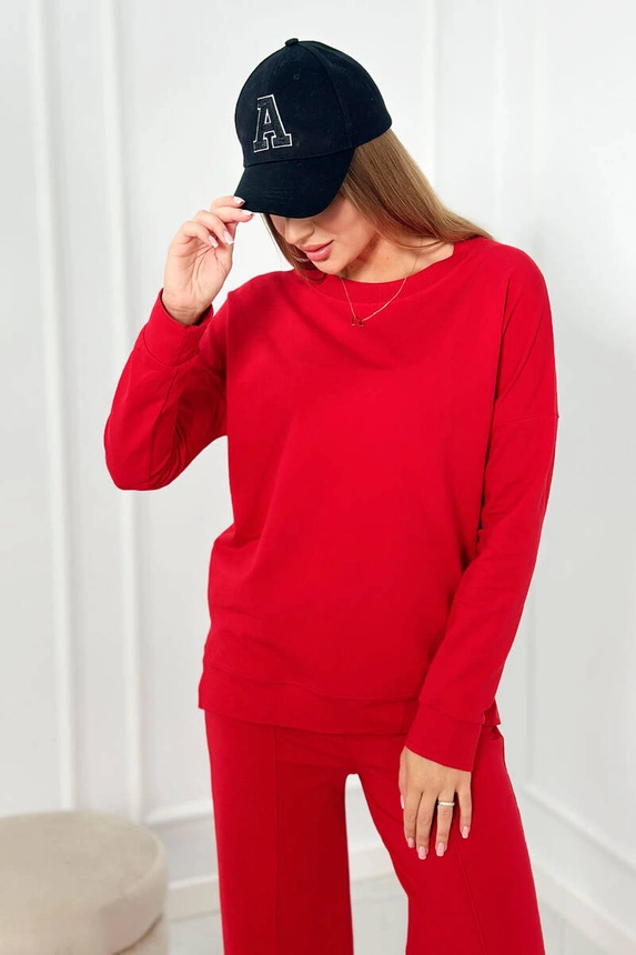 Cotton set Sweatshirt + Trousers with wide leg red