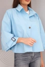 Women's spring cotton button-up jacket with a collar blue