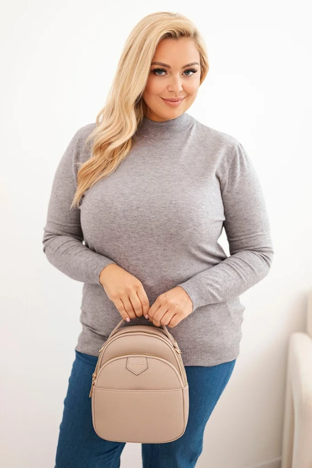 Dámsky sveter Plus Size z viskózy s golierom šedý