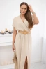 Long dress with a decorative belt beige