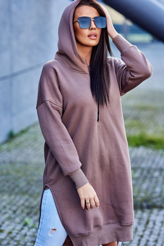 Warm-up Sweatshirt mit Seitenschlitzen mocca