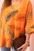 Women's cotton blouse with leaves with roll-up sleeves orange