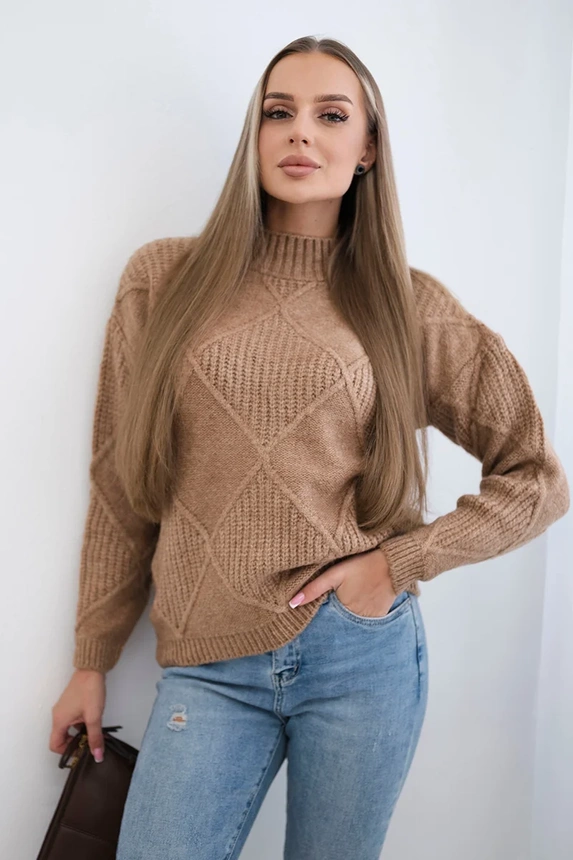 Sweater put over the head in diamonds Camel