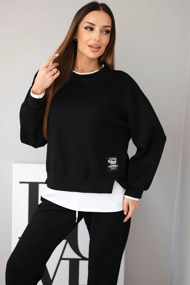 Damen-Set mit einem lockeren Sweatshirt und Jogginghosen schwarz