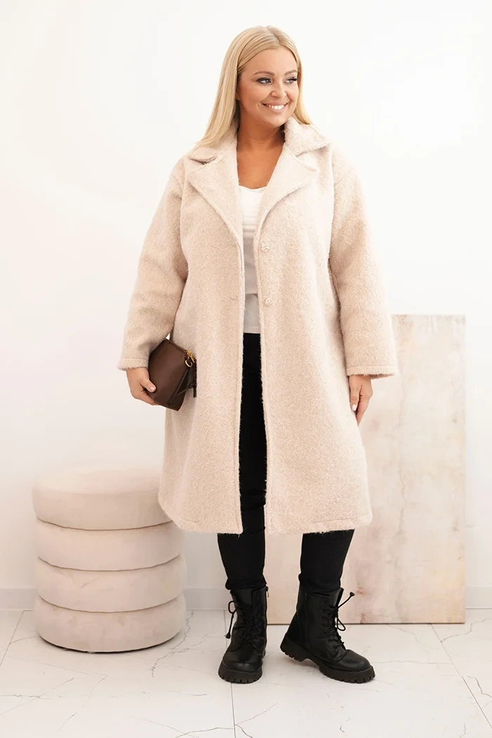 Damenmantel Plus Size mit Wolle und großem Kragen beige