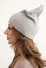 Women's ribbed hat with a decorative button made of viscose and modal grey