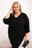 Damenensemble V-Ausschnitt Pullover und Viskosebluse mit Spitzenrand schwarz