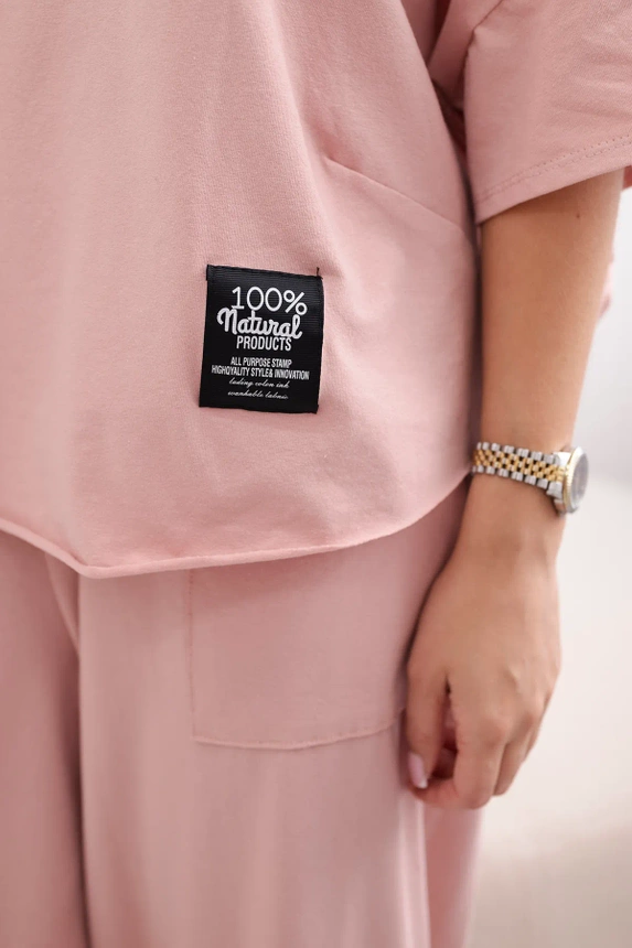 Cotton set blouse + trousers dark powder pink