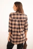 Women's cotton plaid shirt with a longer back camel