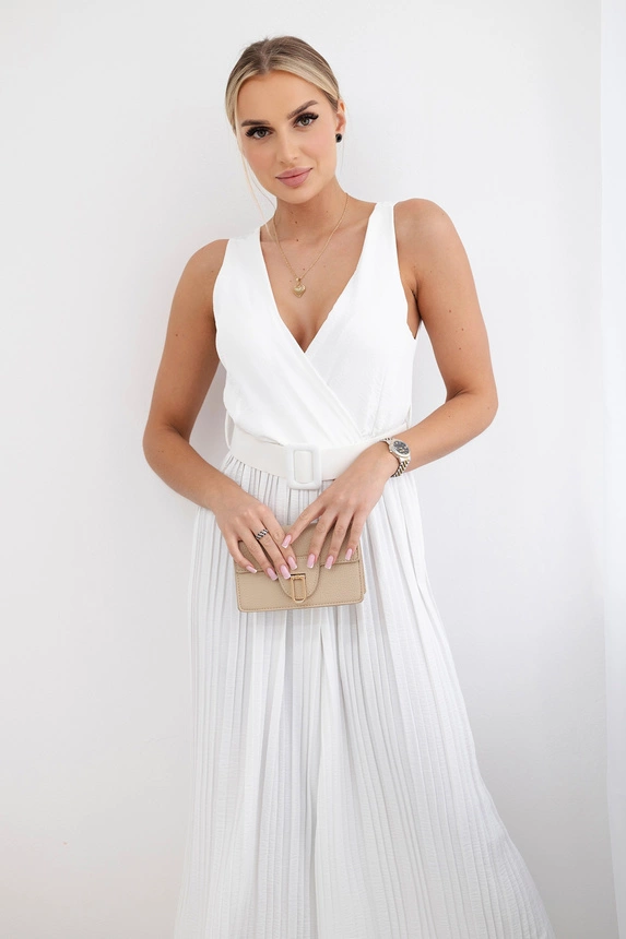 Plissee-Jumpsuit aus Viskose ecru