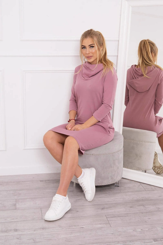 Dress with a hood and pockets dark pink