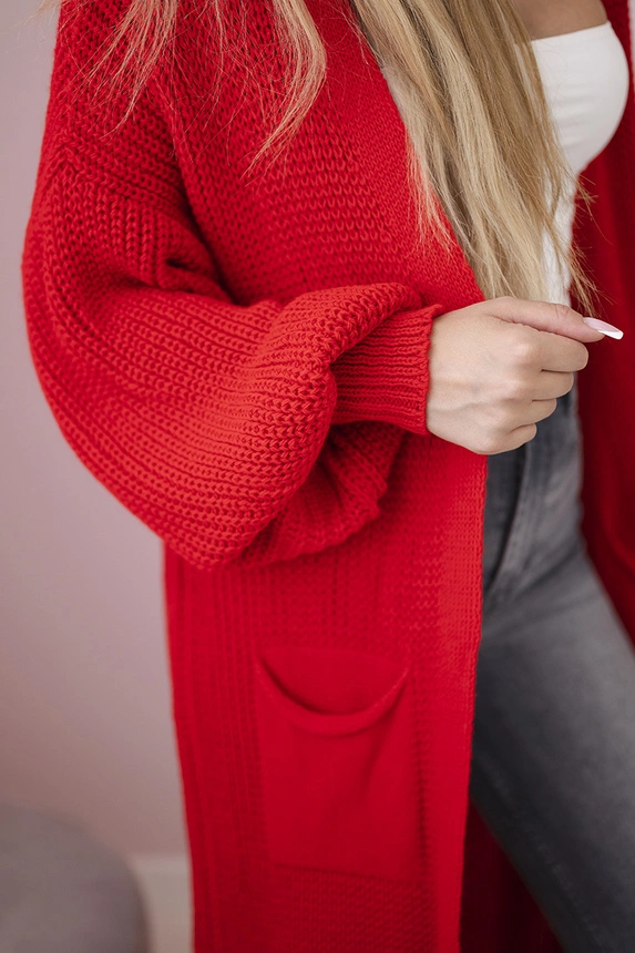 Pullover lange Strickjacke rot