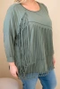 Plus Size women's cotton blouse with fringes khaki