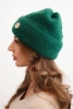 Women's winter fluffy hat with decorative button green