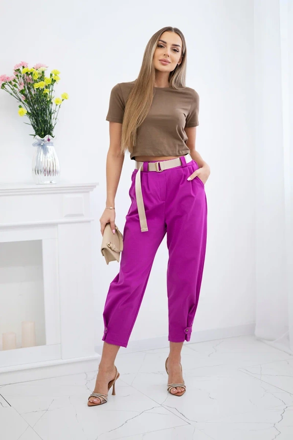 Summer Punto trousers with leg closure dark purple