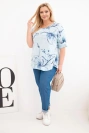 Women's cotton plus size blouse with short sleeves and a pocket blue