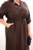 Dámská viskózová suknička Plus Size s knoflíky a vázáním v pase hnědá