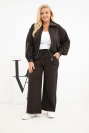 Damen-Set Plus Size mit Reißverschluss-Hoodie und weiten Hosen braun