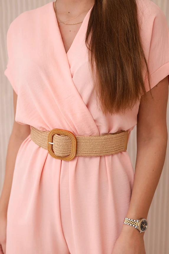 Overalls with a decorative belt at the waist salmon