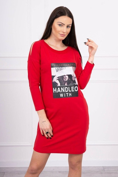 Платье с принтом Handle with красный