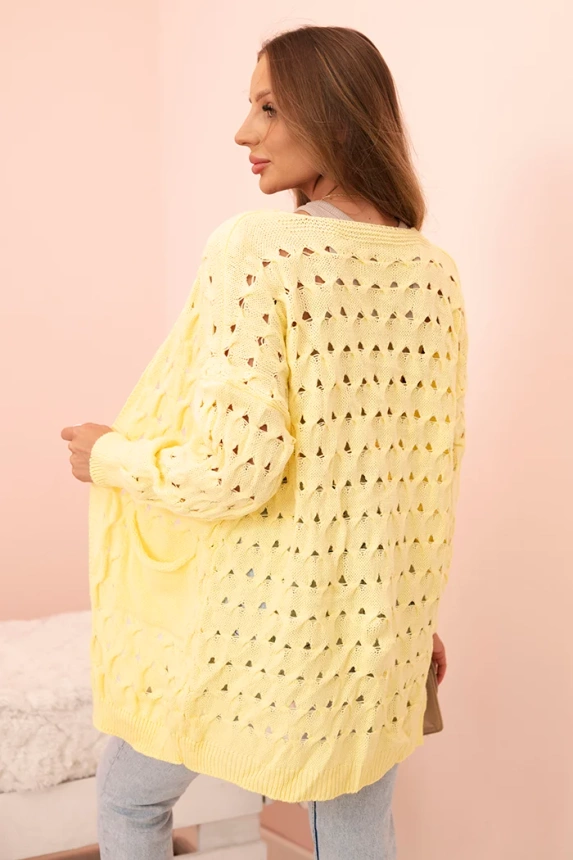Women's openwork cardigan with pockets yellow