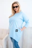 Bluzka damska Plus Size z dłuższym tyłem i długim rękawem niebieska