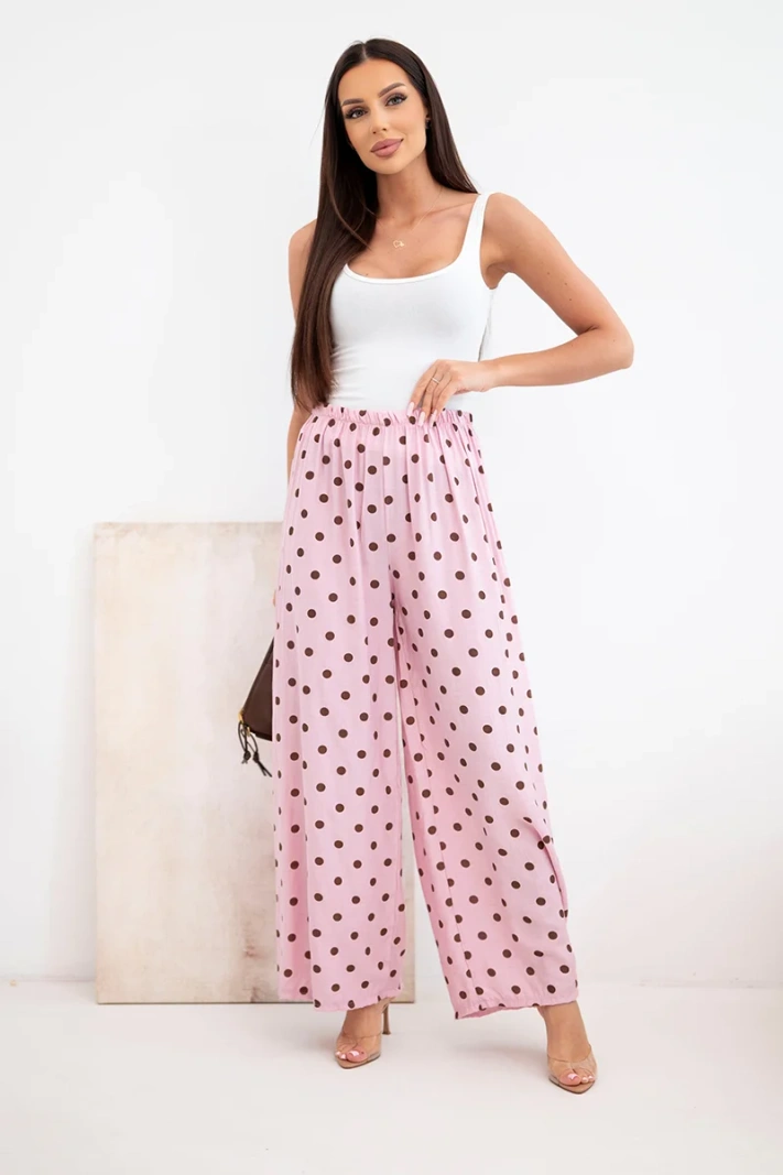 Damenhose weit mit Punkten mit Gummibund für den Sommer puderrosa
