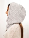 Women's viscose hooded hat with cable knit grey
